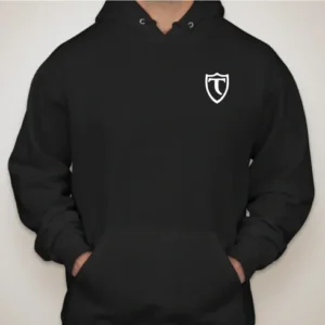 Chest logo black hooded sweatshirt with crest