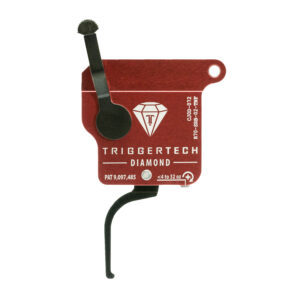 Close-up red anodized rifle trigger unit